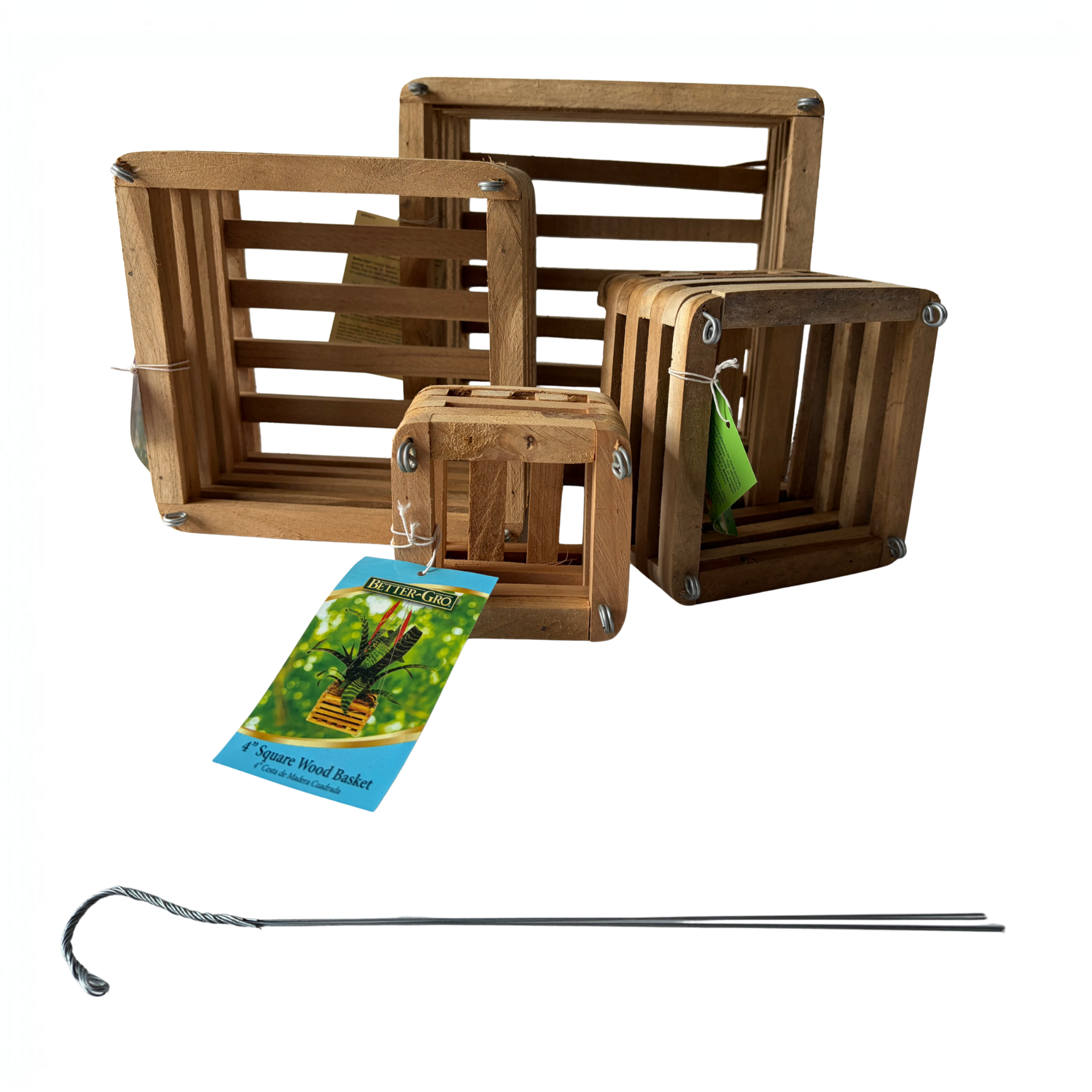 Square Wood Orchid Basket with 20" Wire Hanger | 4", 6", 8" & 10"