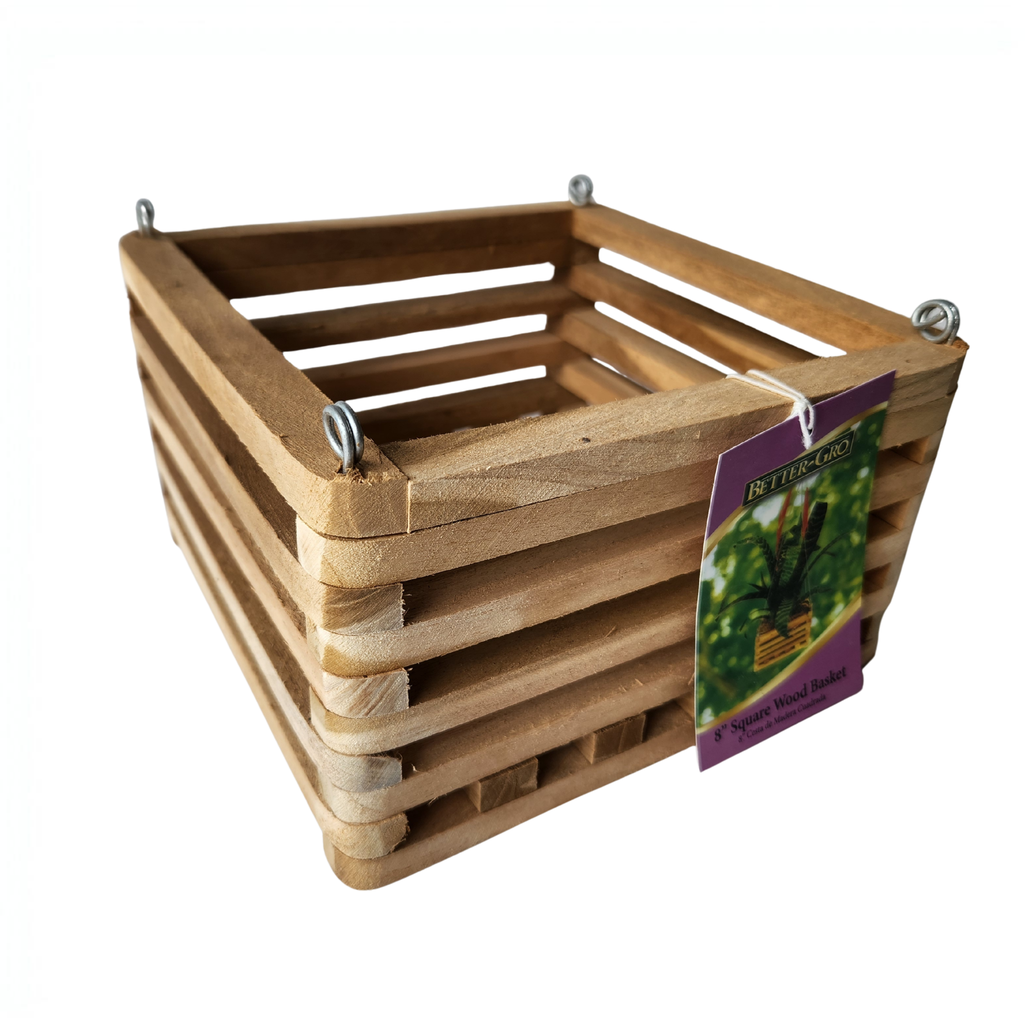 Square Wood Orchid Basket with 20" Wire Hanger | 4", 6", 8" & 10"